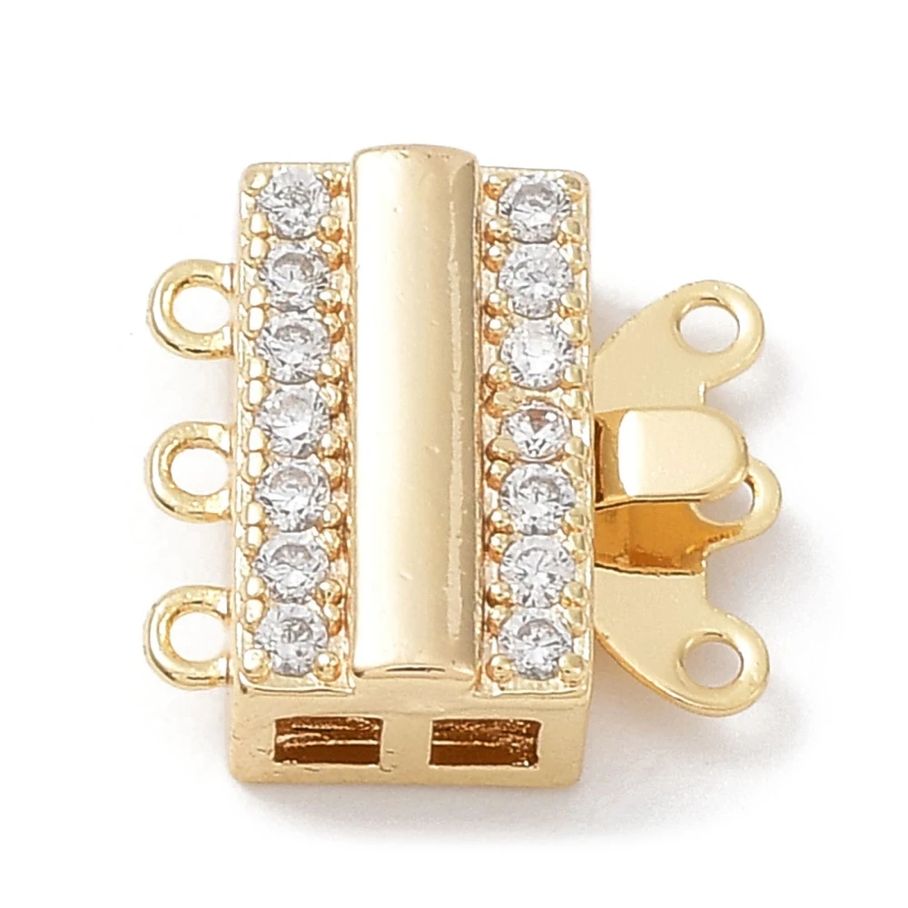 10Pcs Brass Micro Clear Cubic Zirconia Box Clasps Multi-Strand Rectangle Jewelry Clasp for DIY Layered Necklace Bracelet Making