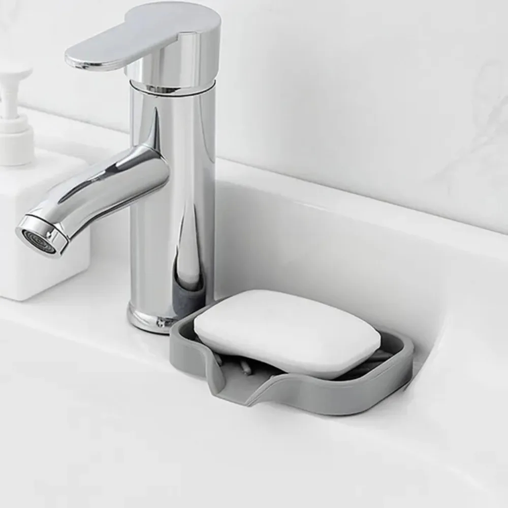 Sink Silicone Tray with Drain Soap Sponge Storage Holder Countertop Sink Scrubber Brush Rack Standing for Kitchen Bathroom