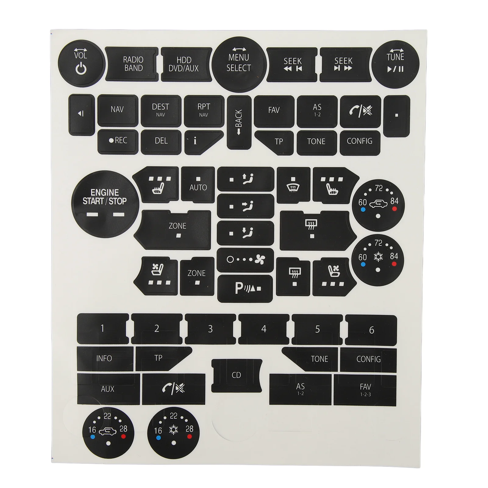 Car Dashboard Radio Button Repair Stickers Set Console Button Replacement Decal Set Fit for SAAB 3 Gen 9-5NG 9-4X