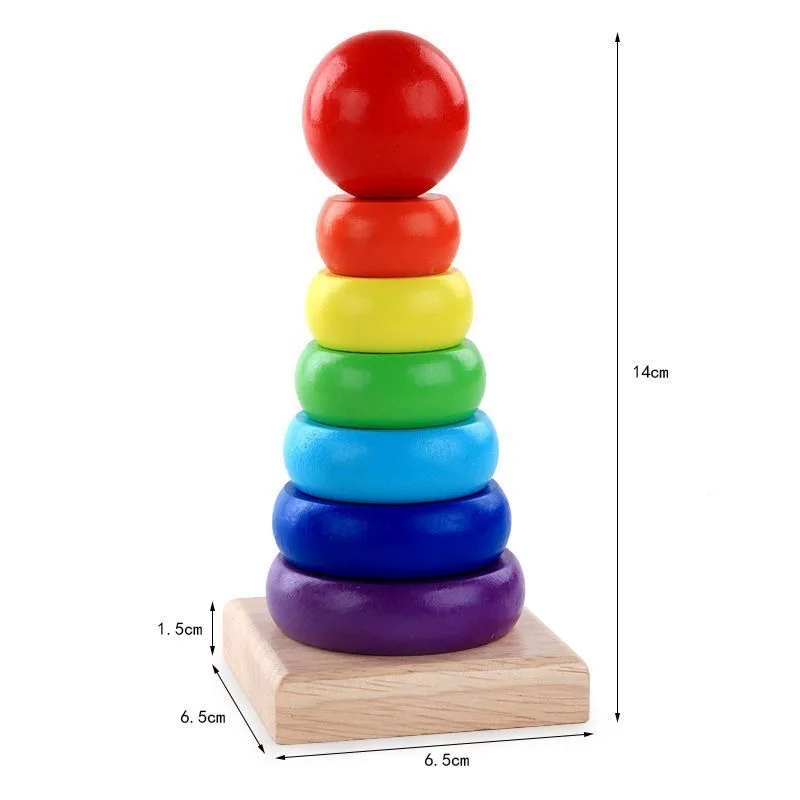 Montessori Wooden Rainbow Stacker Color Recognition & Hand-Eye Coordination Toy for Babies 1-3 Years