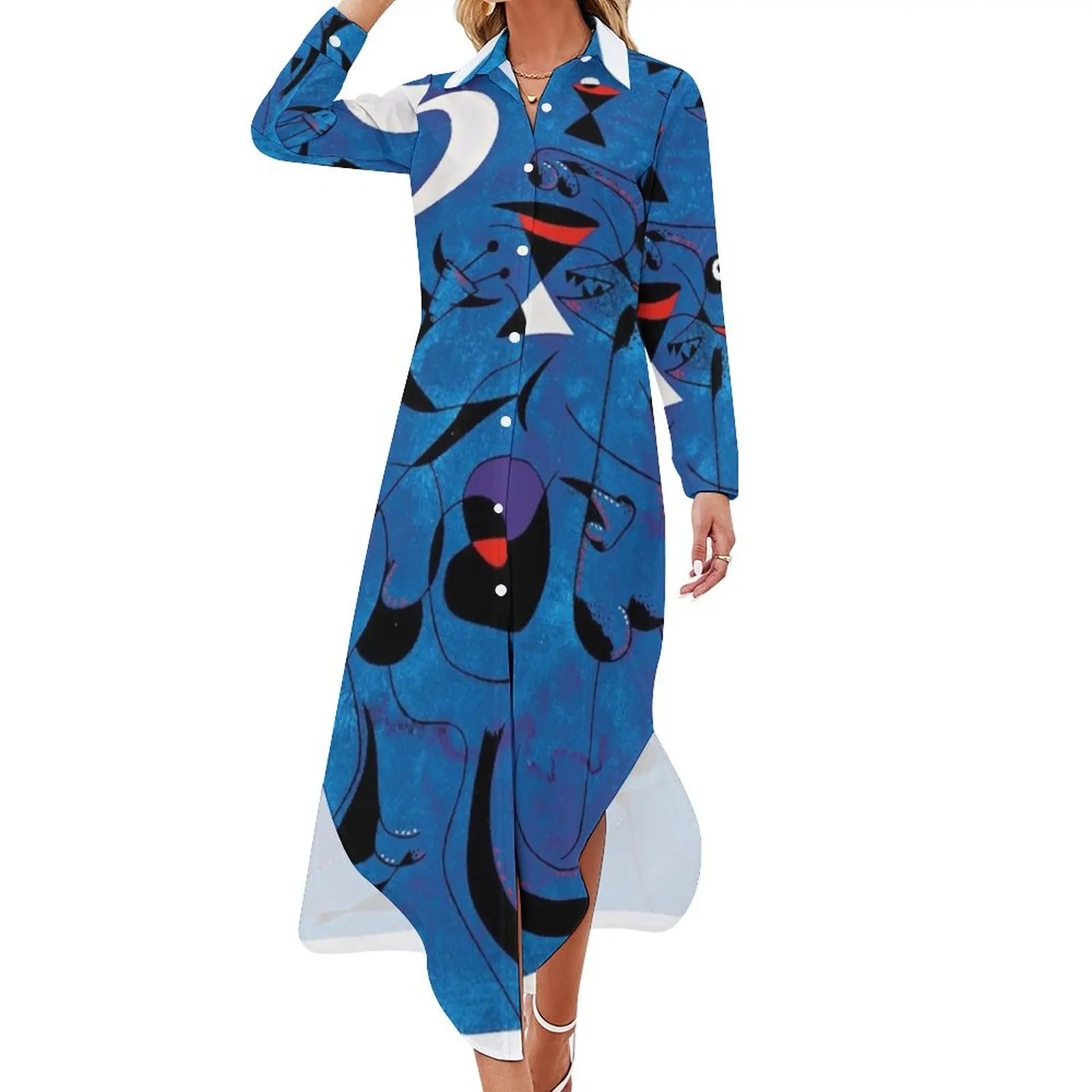 

Joan Miro Red Shapes on Blue Long Sleeved Shirt Dress summer dress korean women summer dress daily Cocktail of dresses