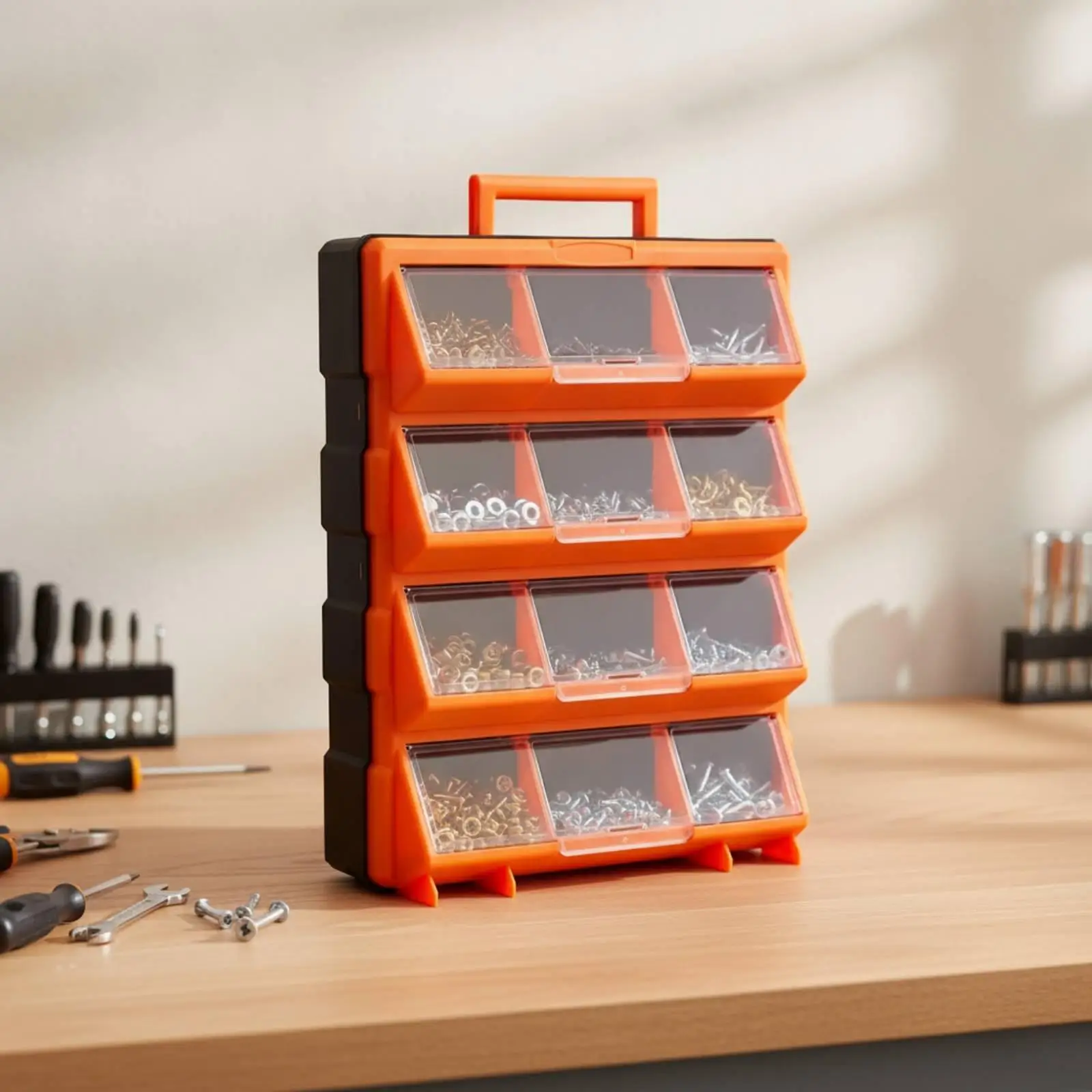 Hardware Storage Organizer Box with Divided Sections and Clear Lids for Quick Find Small Parts