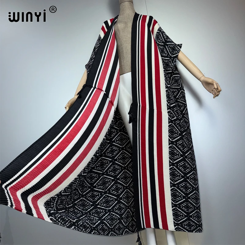 معطف كيمونو نسائي أنيق من WINYI مطبوع بحاشية فقاعية وأكمام طويلة سترة عباية دبي ملابس بحر فاخرة فستان بوهو قفطان #3