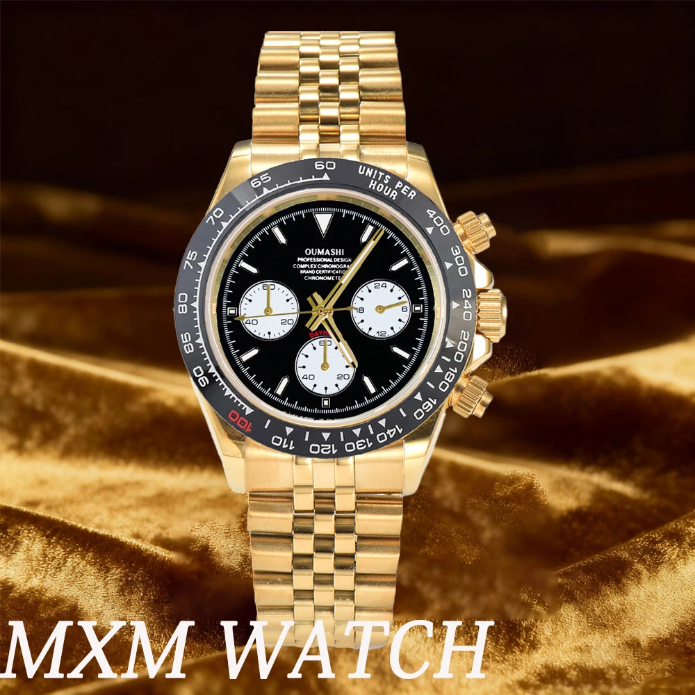 นาฬิกาควอตซ์สปอร์ตหรูหราแบบกำหนดเอง กระจกแซฟไฟร์ สแตนเลสสตีล 316L กันน้ำ สำหรับนาฬิกาผู้ชายแบบกำหนดเอง พร้อมกลไก VK63