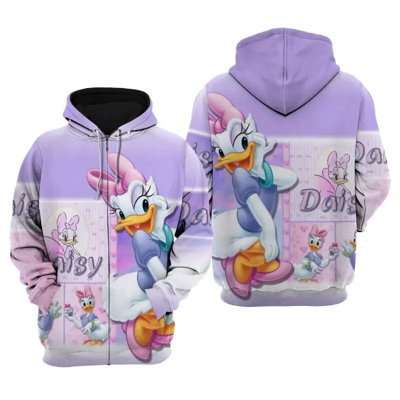 2024 New Disney Cartoon Hoodies for Men and Women 3D Printed Daisy Duck Pattern Pullover Fashion Street Style Casual Sweatshirt