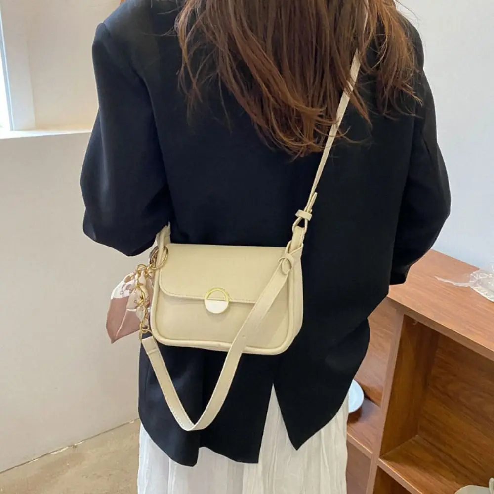 

PU Leather Shoulder Bag with Ribbon Large Capacity Small Square Bag Minimalist Korean Style Chain Crossbody Bag