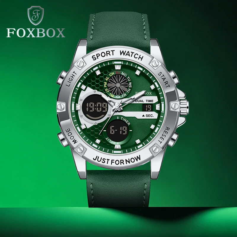 FOXBOX 2025 New Digital Watches Men Dual Time Fashion Quartz Wristwatches Waterproof Luminous Military Mens Watch Reloj Hombre
