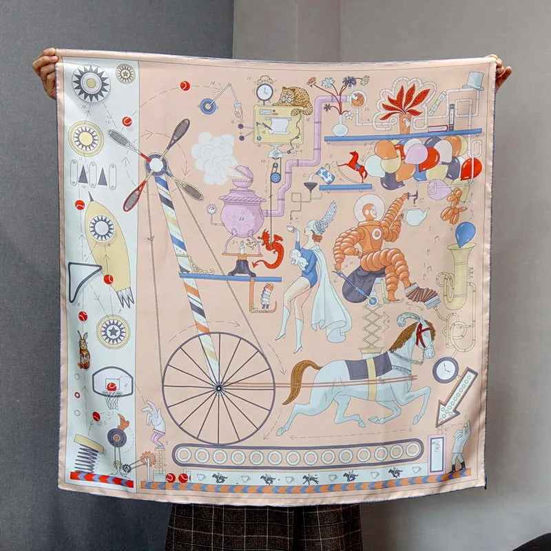 

Square 90 Silk Scarf Womens Fashion 100% Real Silk Scarf Shawl 'Tea Time'