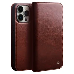 QIALINO Luxury Thin Case for iPhone15 14 13 12 11 Pro Max Mini Genuine Leather Fashion Cover for XR XS Max 7 8 14 Plus Card Slot