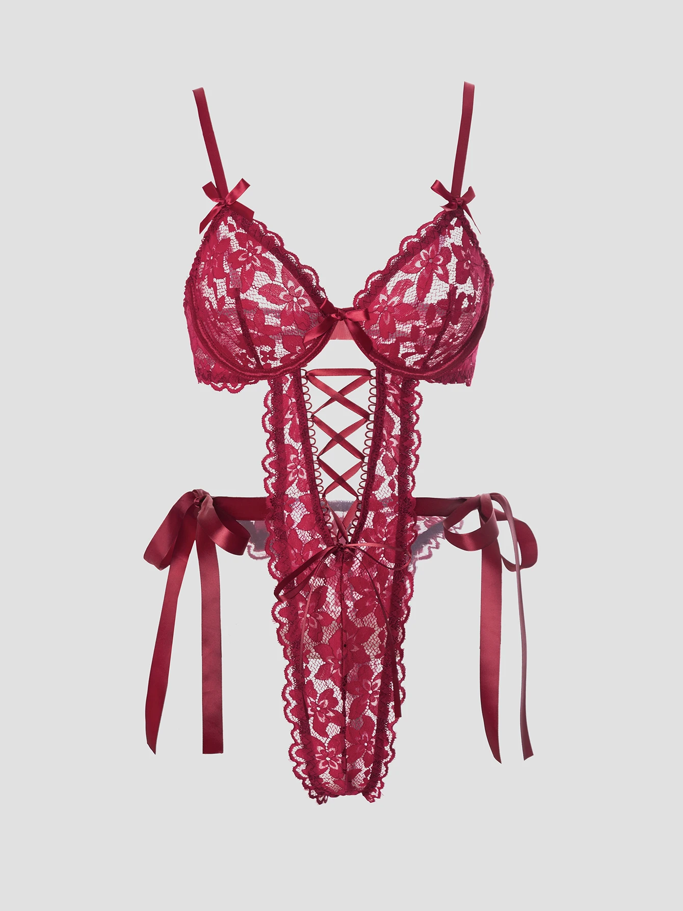 

Сексуальное красное кружевное боди-комбидресс с эффектом пуш-ап и шнуровкой для женщин