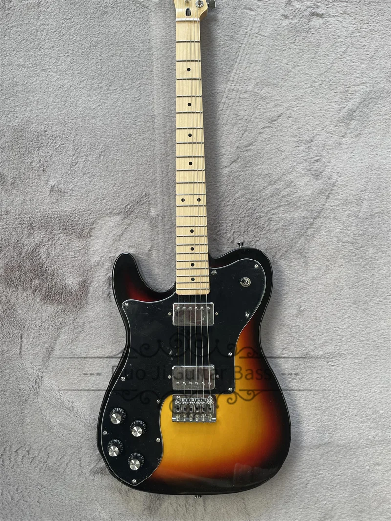 Left Hand Electric Guitar Sunburst Guitar Basswood Body Maple Neck HH Pickups Fixed Bridge Big Pickguard