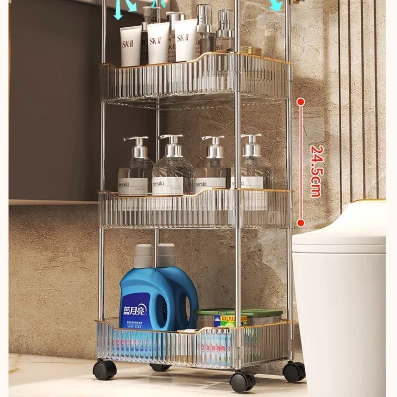 Scandinavian Design Shower Holder Seam-Fitting Storage Shelves Mobile Multi-Layer Organizer for Bathroom Towels and Makeup Hot