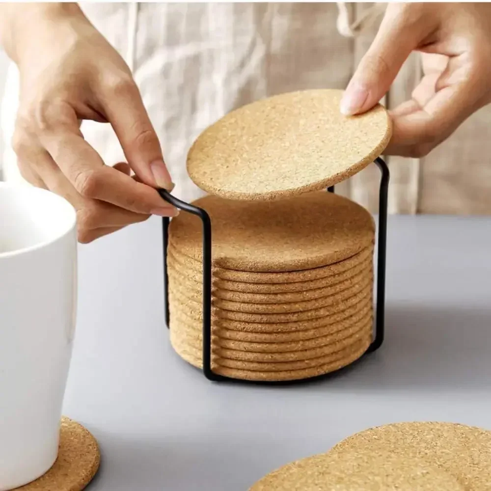Tea Coffee Mug Mat Natural Round Wooden Coaster Slip Slice Cup Mat Drinks Holder for DIY Tableware Placemat Decoration 10Pcs