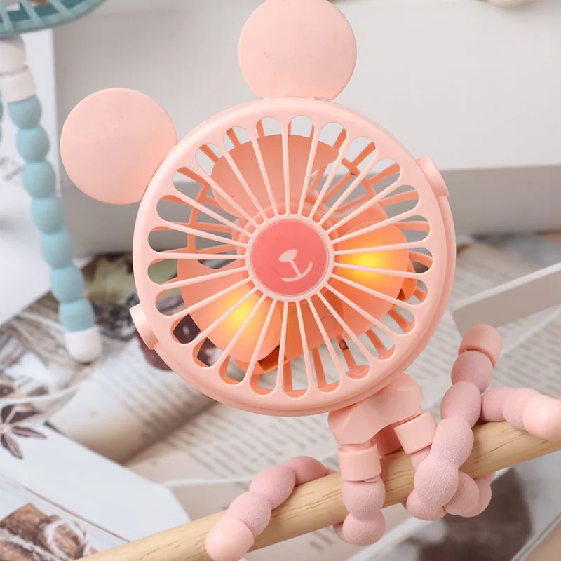 kids Stroller Portable Fan Outdoor Fan Clip 600mAh USB Rechargeable Handheld Electric Fan 3 Speeds Baby Deformable Stroller Fan