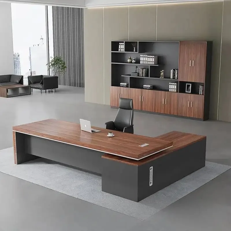 

Floor Drawers Storage Office Desk Luxury Work Bookshelf European Modern Office Desk Boss High Quality Escritorio Furniture