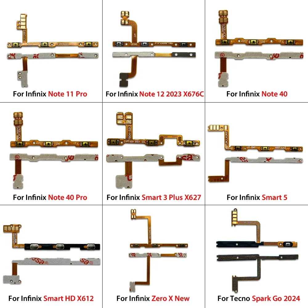 10 قطعة زر الصوت مفتاح الطاقة على زر إيقاف الكابلات المرنة ل انفينيكس نوت 11 برو 12 2023 X676C 40 40 برو الذكية 5 HD X612 #3