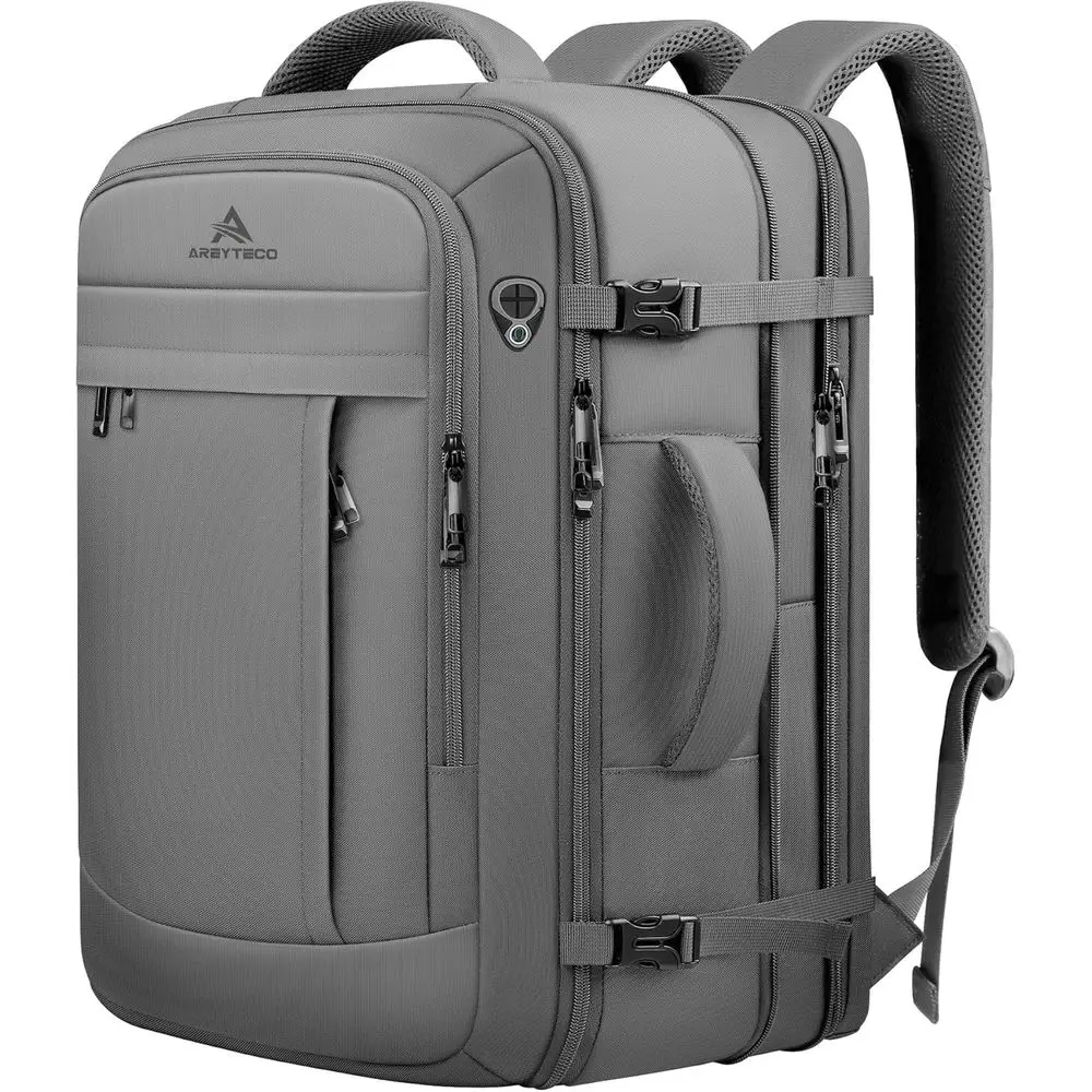 

Large 60L Waterproof Laptop Backpack for Men, Carry-On Daypack with 18-19 Inch Laptop Compartment, Grey