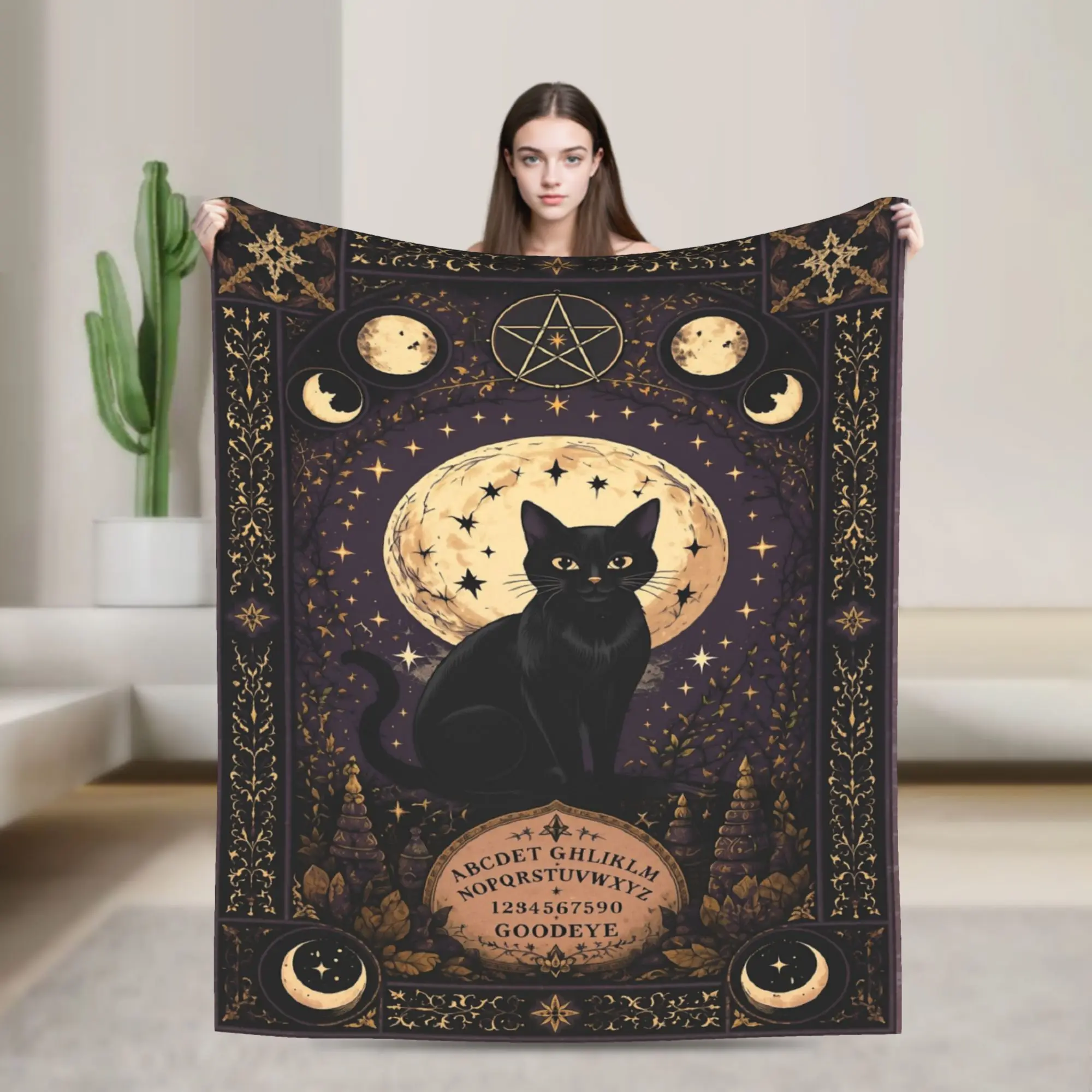 Halloween Black Cats Blankets Witchy Moon Gothic Wool Awesome Warm Throw Blanket for Home All Season