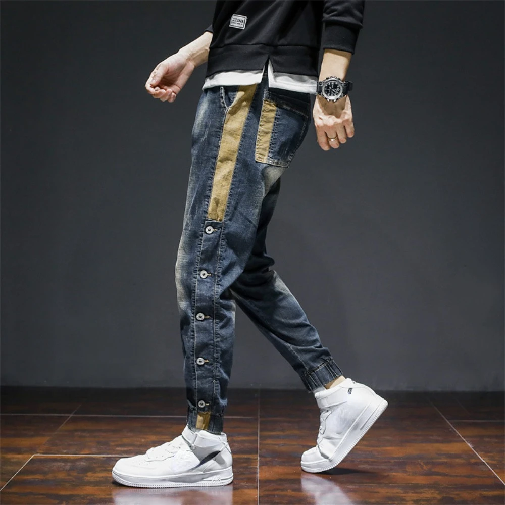 

Spring Autumn Mens Jeans Harem Pants Fashion Pocket Loose Baggy Jeans Men Stretch Retro Streetwear Relaxed Tapered Men Clothing