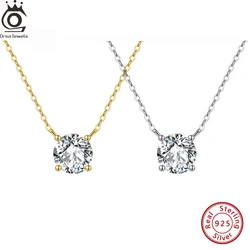 ORSA JEWELS Collana con pendente solitario in argento sterling 925 con taglio rotondo Donna 14K Oro rodio lucido CZ Catena al collo Collares APN13