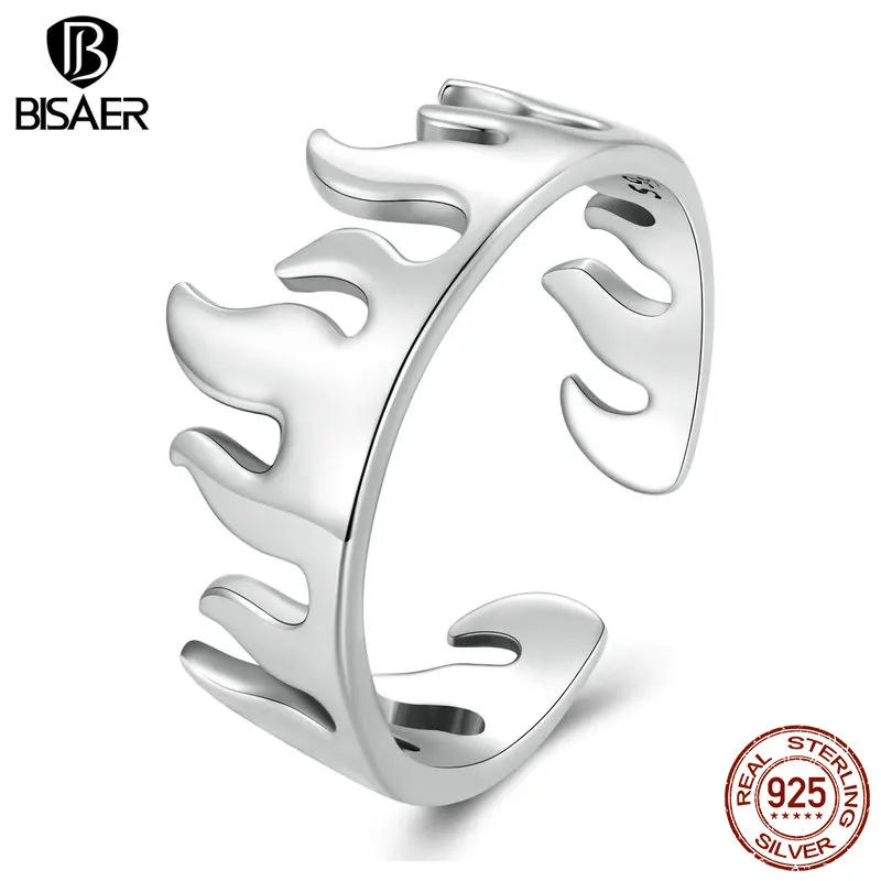 BISAER จริง925เงินสเตอร์ลิงเปลวไฟปรับนิ้วมือแหวน6-9แหวนปรับขนาดได้สำหรับ Passion ผู้หญิง Party เครื่องประดับ Fine ECR914