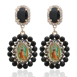 Jesus New Trend Red Rhinestone Black Earrings Dinner Party Christmas Fashion Jewelry Accessories