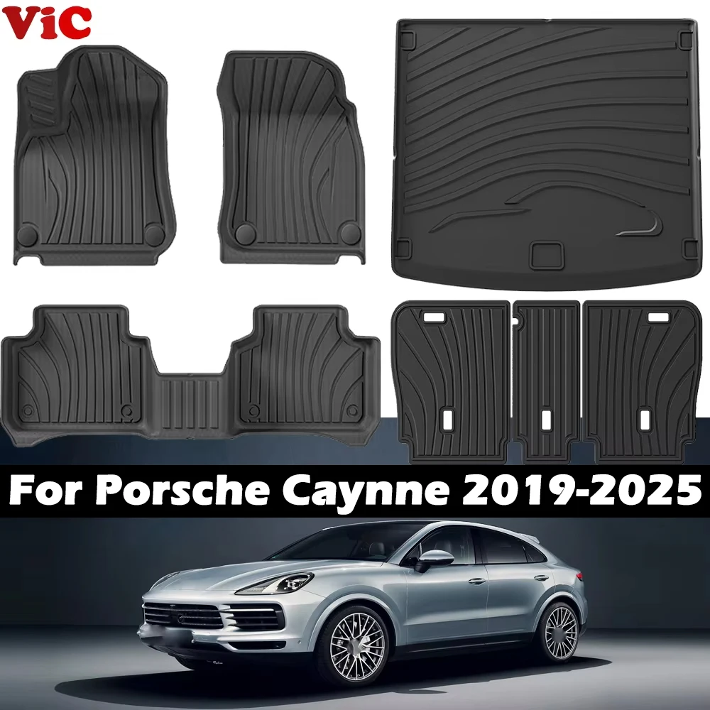 

For Porsche Caynne 2019-2025 TPE Floor Mats, All Weather Anti-Slip Waterproof Rear Trunk Pad Cargo Liner Interior Accessories