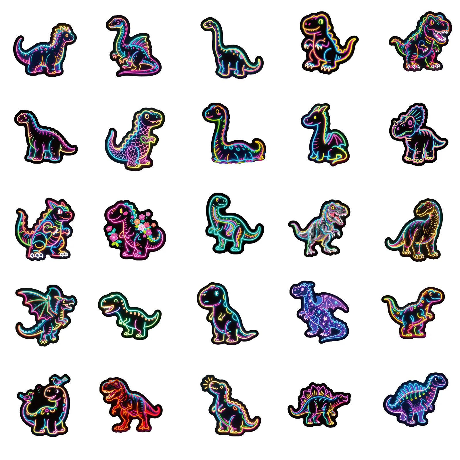 10/30/56PCS New Neon Colored Dinosaur Cartoon Sticker DIY Phone Laptop Luggage Skateboard Graffiti Decals Fun for Kid