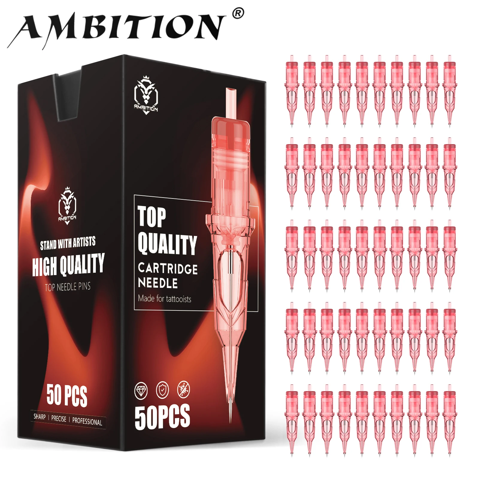 Ambition 50pcs/Box Pink Mixed Tattoo Cartridges Needles Supplies RL RM for Tattoo Machine Gun Permanent Makeup Size 0.3mm/0.35mm