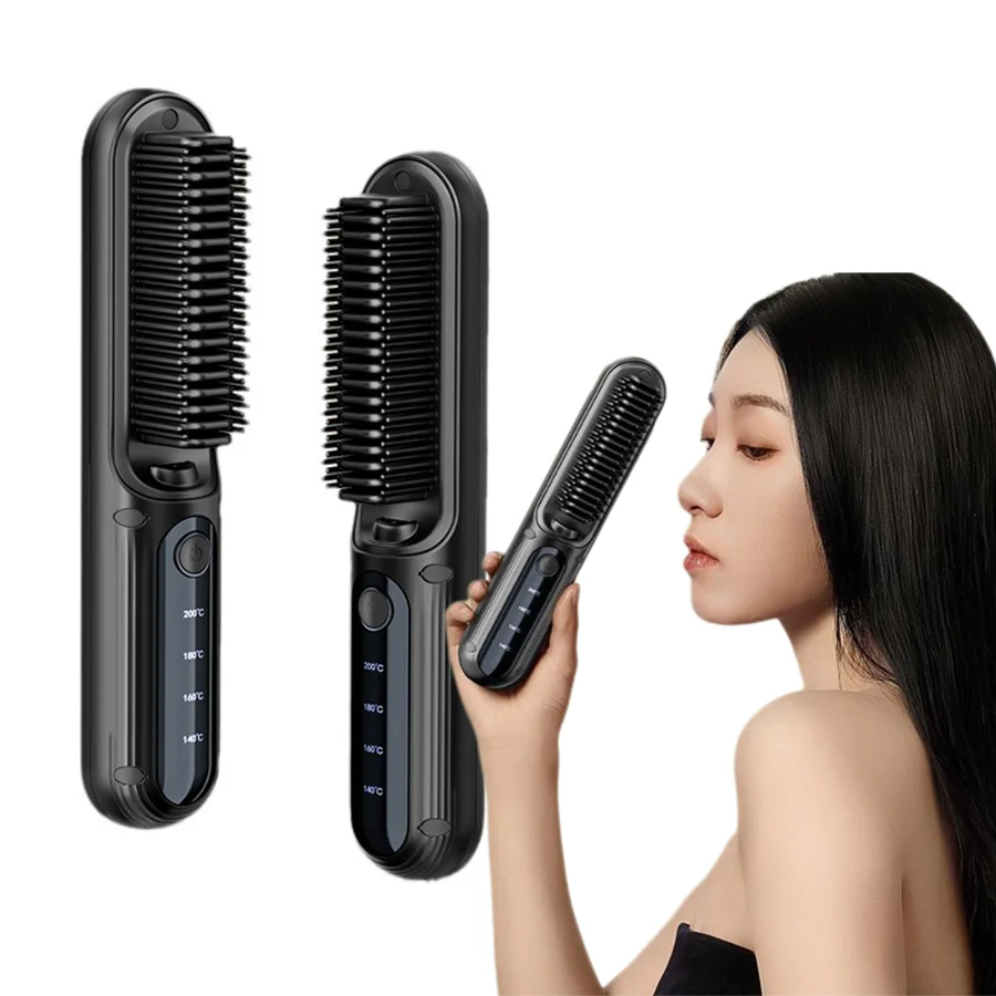 Smart Library Portable Usb Rechargeable Cordless Negative Ion Electric Heated Mini Hair Straightener Brush With Led Screen