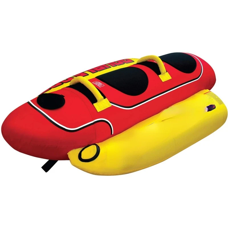 Double Dog Towable 1-2 Rider Tube for Boating and Water Sports, Double-Stitched Full Nylon Cover, EVA Padding & Padded Handles