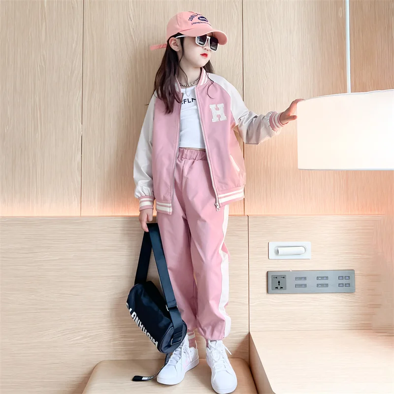 Baby Girl Clothes Suit Girls Spring Suit 2024 New Red  Dress Girls Foreign Fashion Children Recreational Sports Baseball Uniform image 3