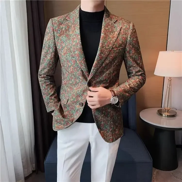 Men's Suit Jackets New In Printed Stamp Coat Spring Autumn Casual Luxury Designer Fashionable Male Blazer Fashion 2024 Menswear