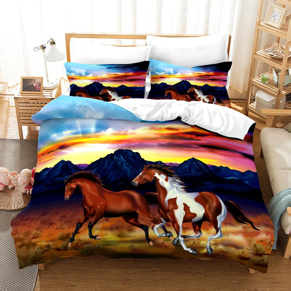 

Wild Horses Duvet Cover Set 3D Print Animals Theme Unique Exotic Style Comforter Cover King Size For Kids Polyester Bedding Set