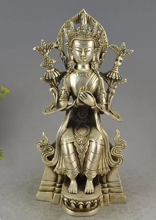 Tibet Buddhism Silver Seat Tara Kwan-yin Guan Yin Bodhisattva Goddess Statue