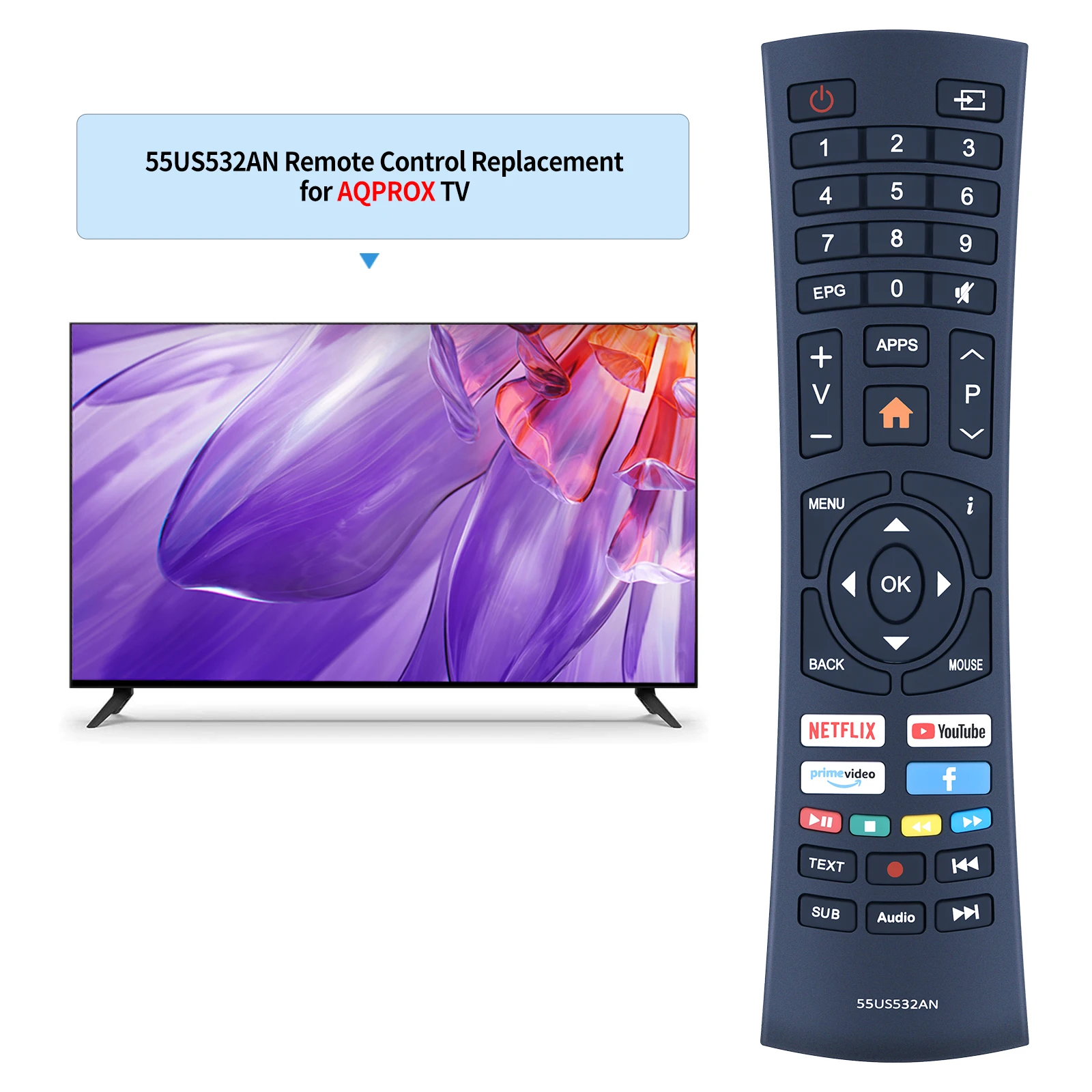 Remote control for ACONATIC 55us532an AQPROX APPTV32 TV