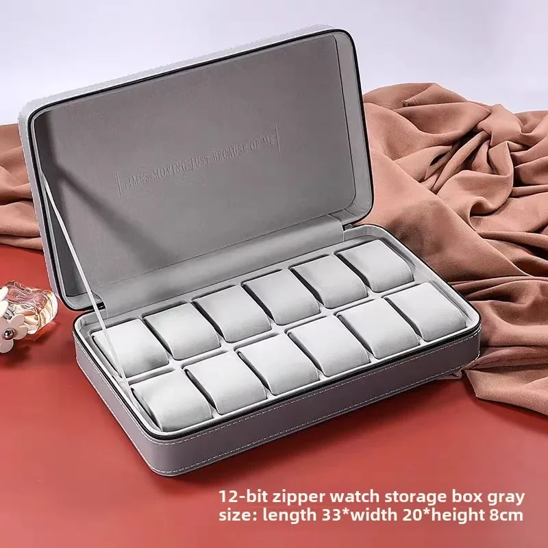 Green Grey Black Men Women 10/12 Slots Portable Leather Watch Box Organizer Jewelry Storage Boxes Zipper Easy Carry Travel Case