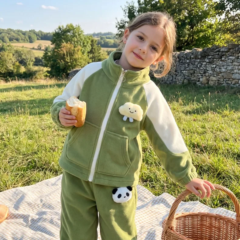 2026 Winter Verdickter Fleece Warmer Jungen- und Mädchen-Mantel + Lange Hose 2-Teiliges Set Kinder Plus Kaschmir-Hosenanzug Kinderjacke mit Reißverschluss – Detail 3