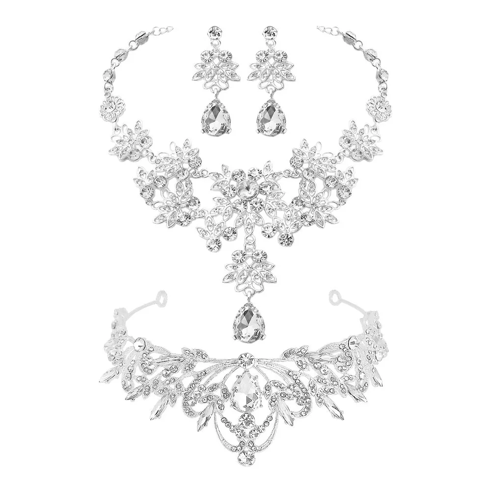 

1 set 1 Set Crown Headband Rhinestone Necklace Earrings Jewelry Set For Party Wedding Valentine Gift Bride Tiaras Dangle