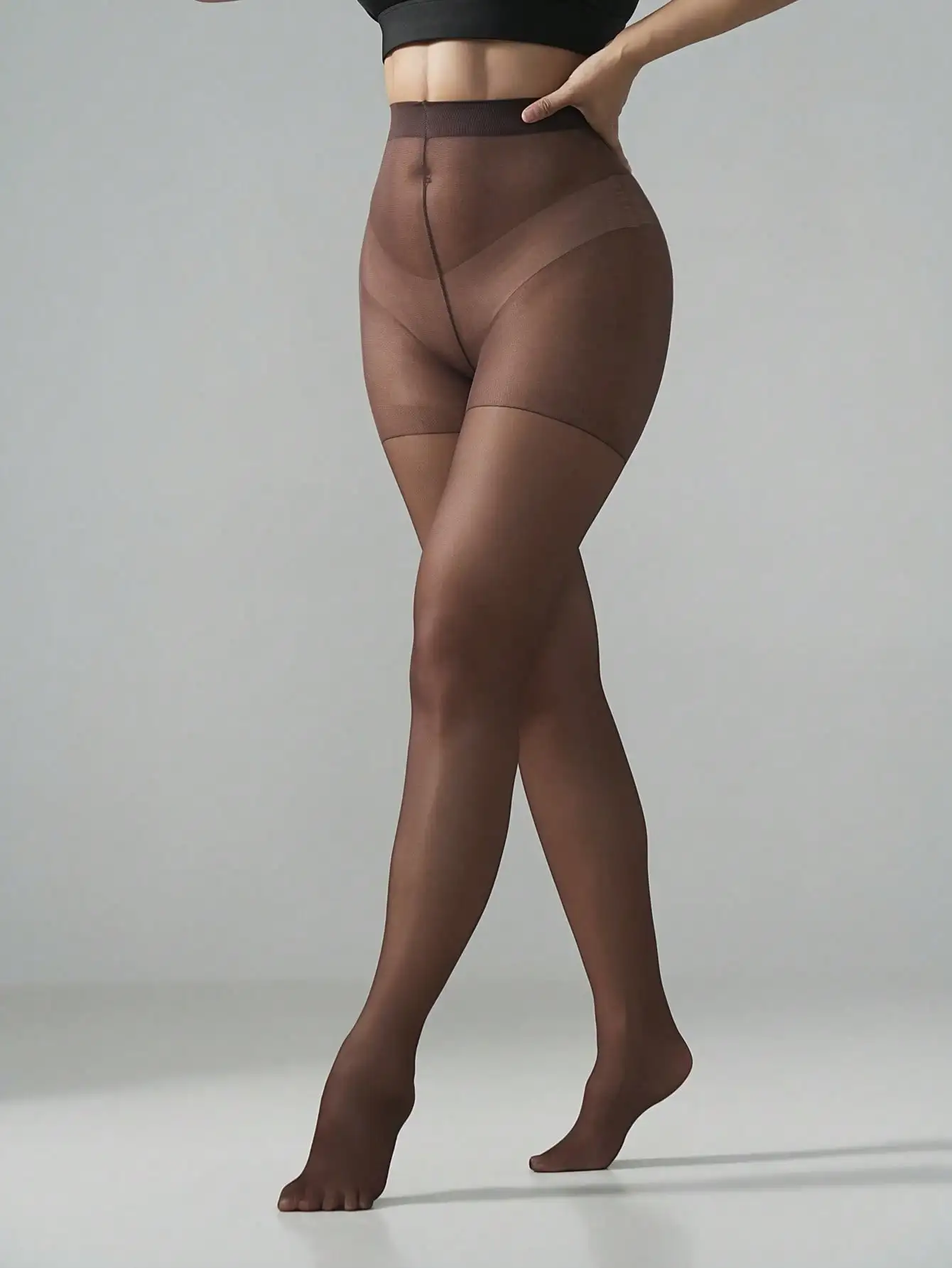 1 Paar schokoladenbraune transparente Strumpfhosen für Damen, formende Strumpfhosen mit hoher Taille, elastische Nylonstrümpfe zum Abnehmen für den täglichen Gebrauch