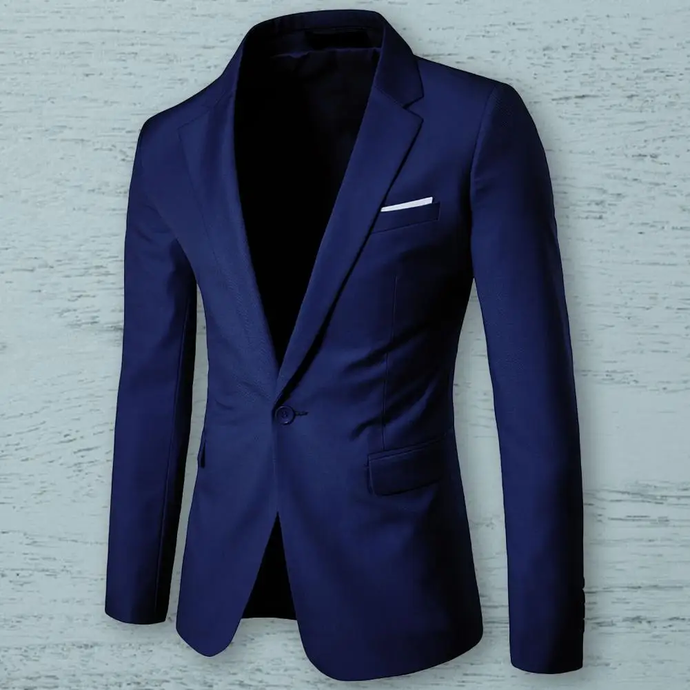 Popular Men Blazer Turndown Collar Plus Size Slim-fitting Button Suit Jacket  Comfy Men Coat for Office