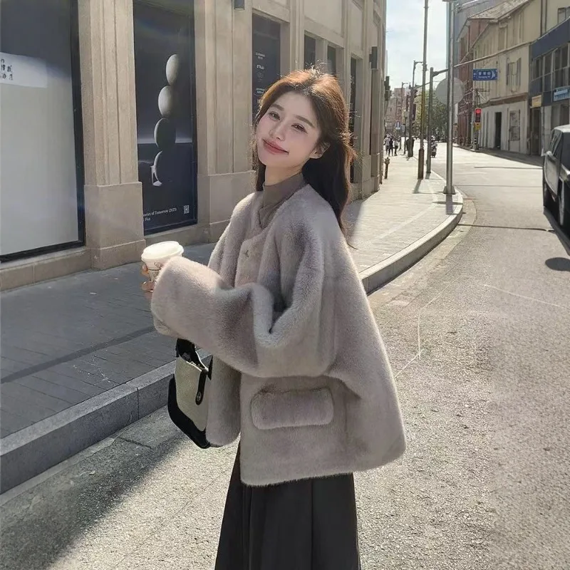 fashion Haining Fur Faux Fur One-piece Coat for Women New Style Jacket Golden Mink Fleece Faux Mink Eco-friendly Winter Outcoat
