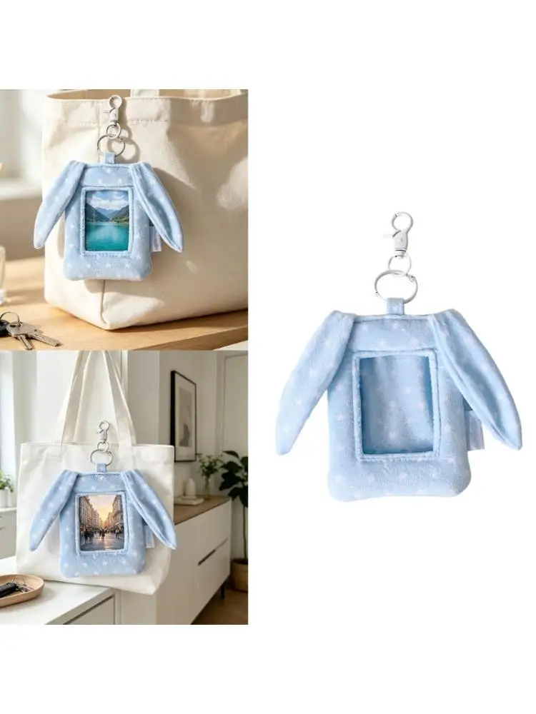 31BA Front Window Card Sleeve with Long Ear Design, Photo Card Holders Case and Metal Clip for Desk Display and Daily Carry