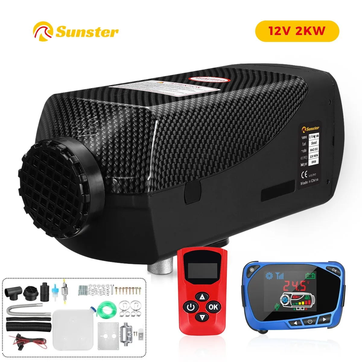 Sunster Air Diesel Heater 2KW 12V Uniwersalny samochodowy ogrzewacz parkingowy Autonomy ze zdalnym monitorem LCD Transmisja głosowa dla Mot