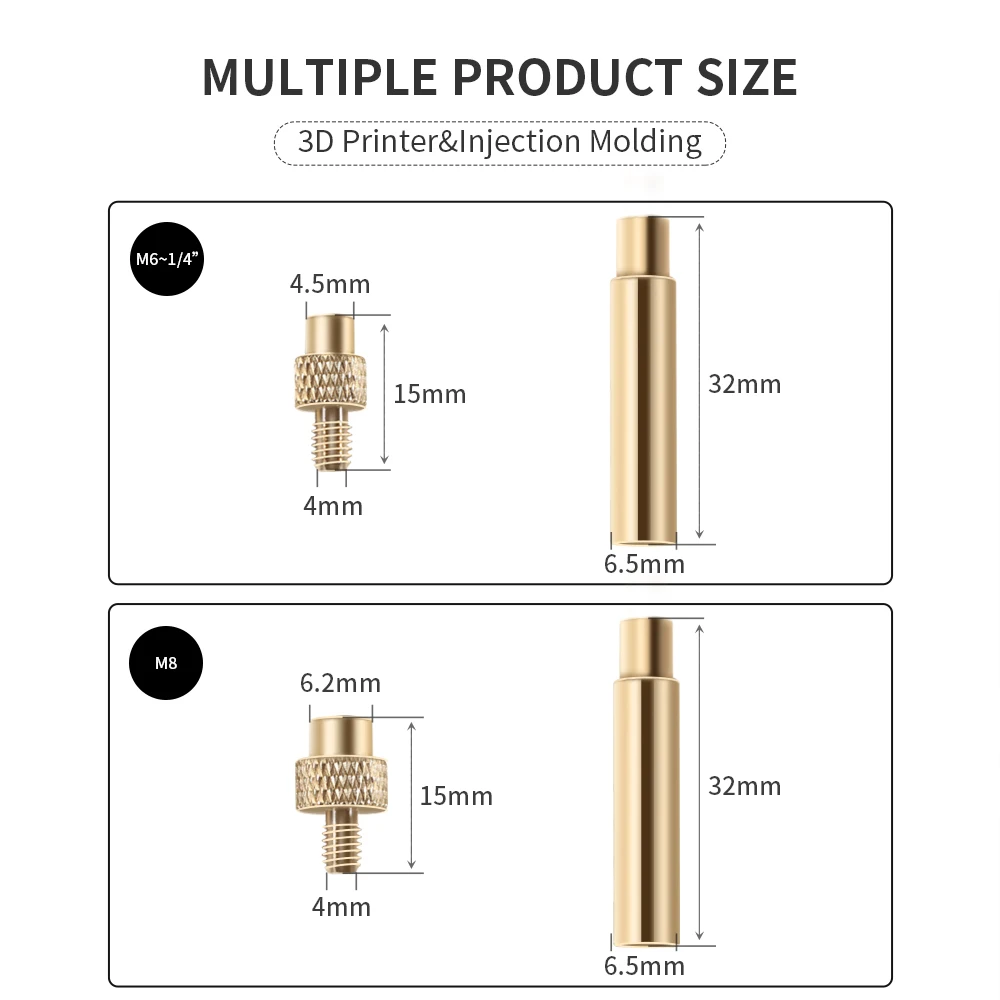 Heat Insert Nut Iron Tip M2 M3 M4 M5 M6 M8 Brass Thread Embedded Kit Heat Insertion Tool for Plastic 3D Printer Soldering Iron