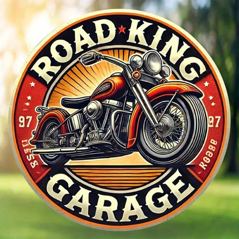 ROAD KING Garage Metal Sign Retro 20x20cm  Round Motorcycle Wall Decor Tin Sign Vintage Pub Man Cave Rustic Home Decor