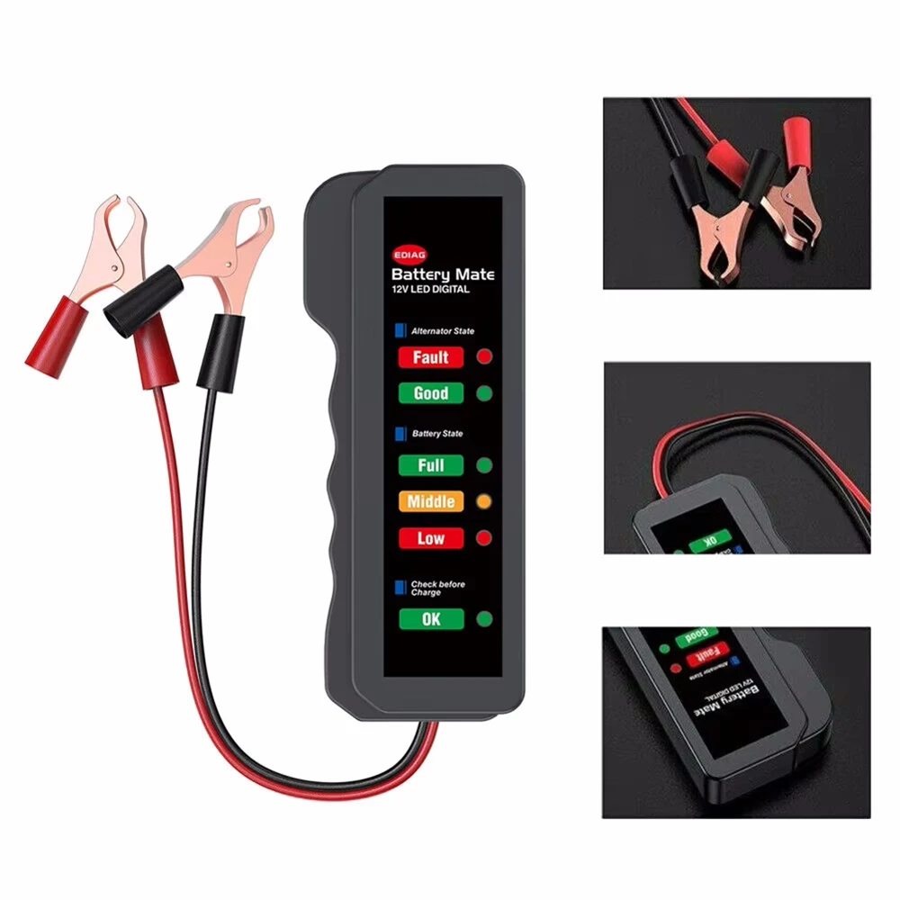 Battery Tester Automobile Motorcycle Battery Car Batterys Testers ABS Red Yellow Green Display 12V Battery Level Tester