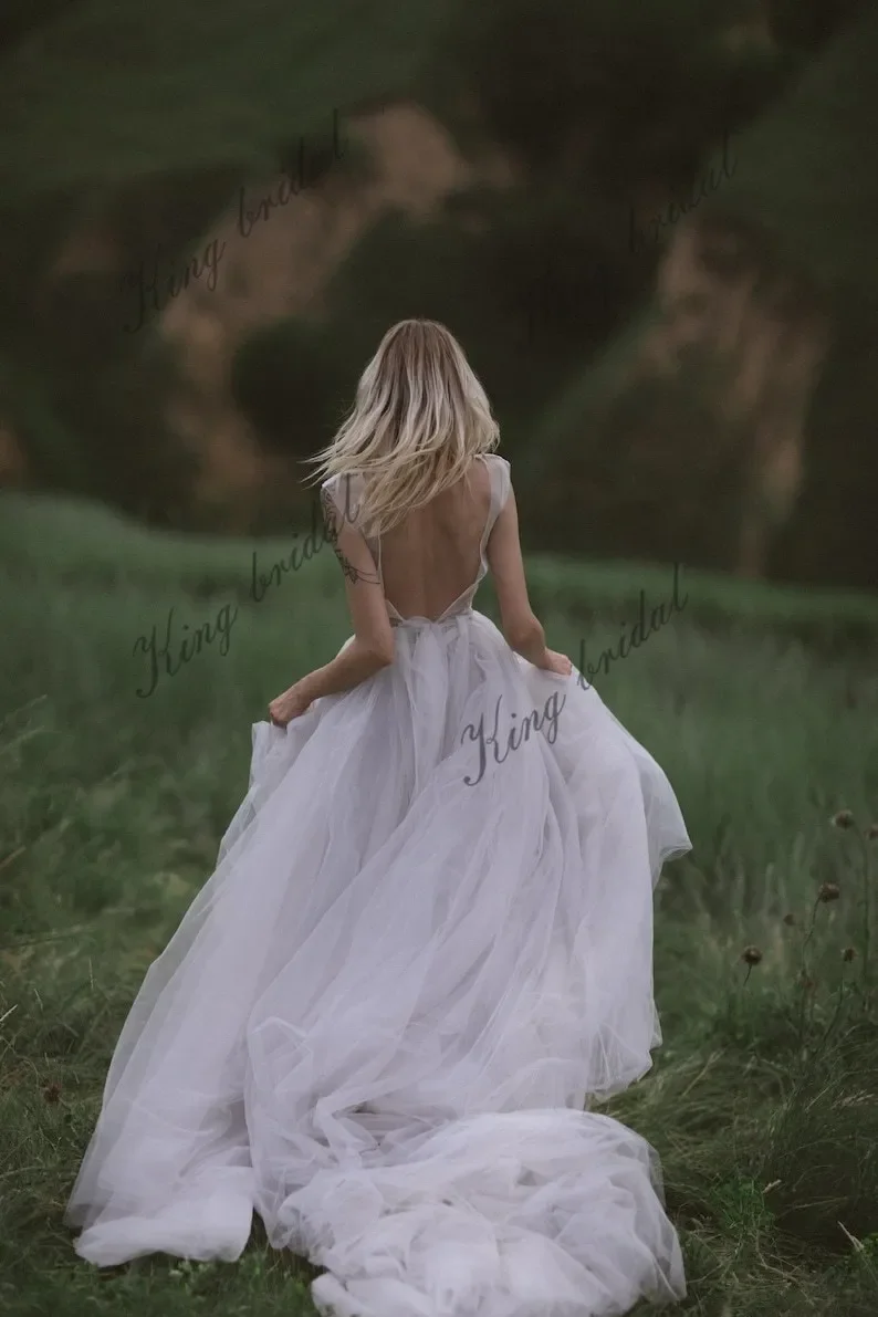 V-Ausschnitt, voller Hochzeitsrock, langer Tüll-Hochzeitsrock, weiß, schlichtes Brautkleid, Brautkleider, Brautkleider für Frauen, 2025, Braut