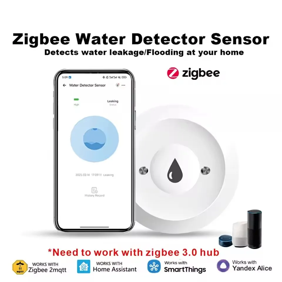 Tuya Zigbee Water Flood Leak Sensor Smart Overflow Detector Phone Push Alert Home Water Leak Alarm for Kitchen Laundry Room