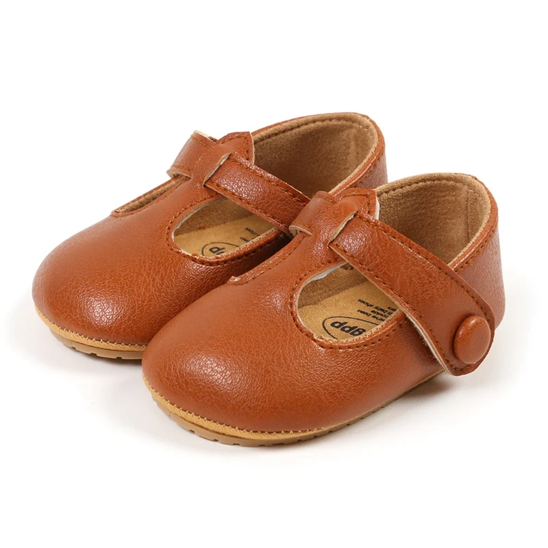 Spring Summer Autumn Kids Shoes T Strap Leather Shoes For Girls Boy Non-slip Toddlers Mary Janes Baby Children Buckle Strap Flat